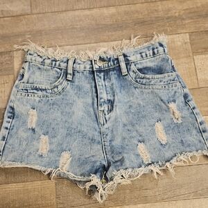 Impressions Light Blue Distressed Jean Shorts